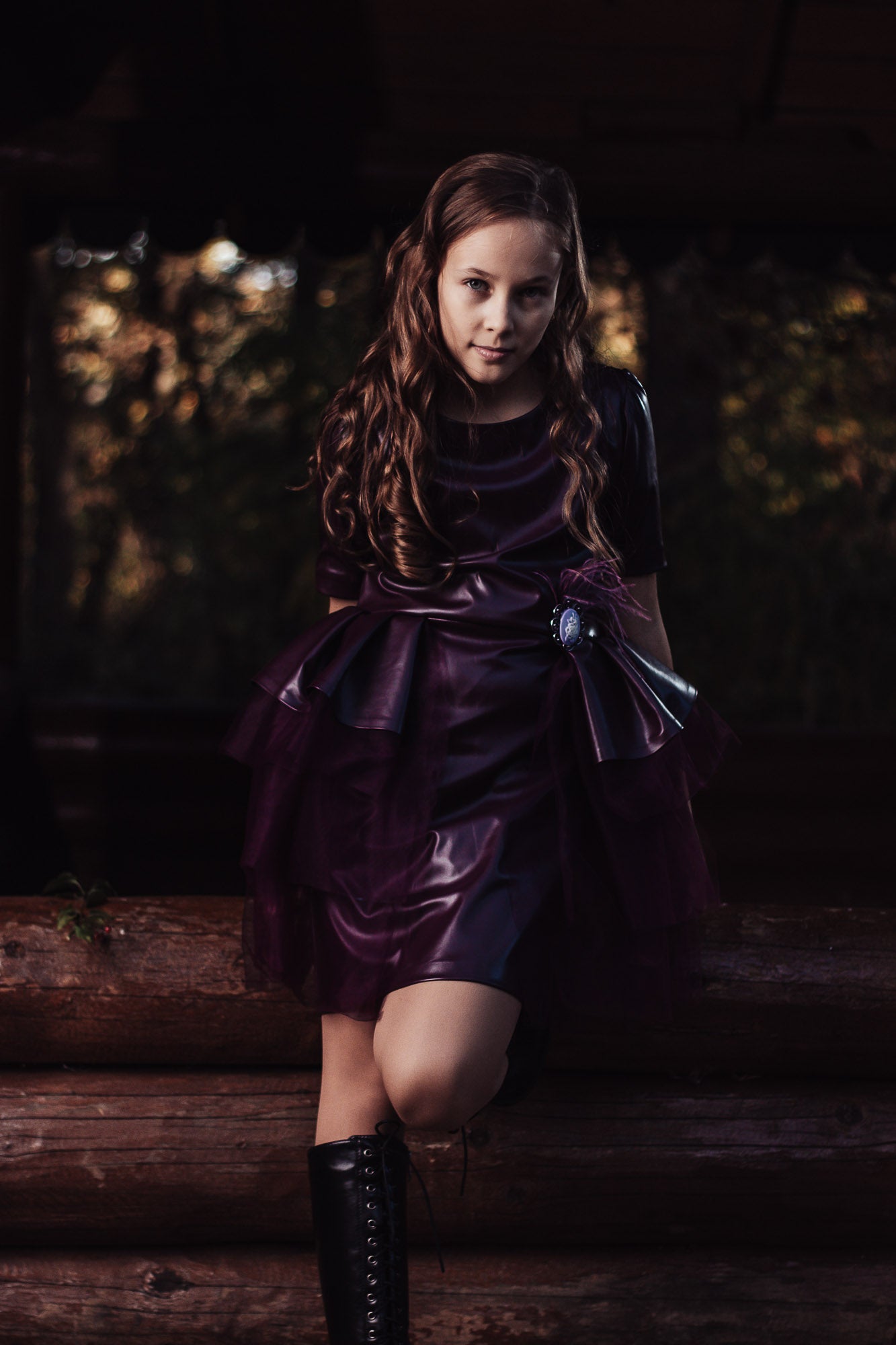 Rochie fete din piele ecologie Purple Rock